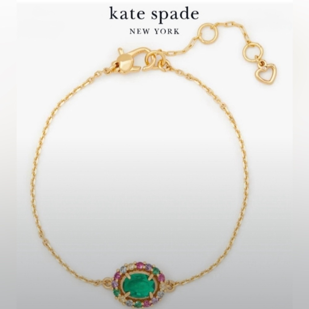 kate spade gold chain bracelet with green and multicolor stones